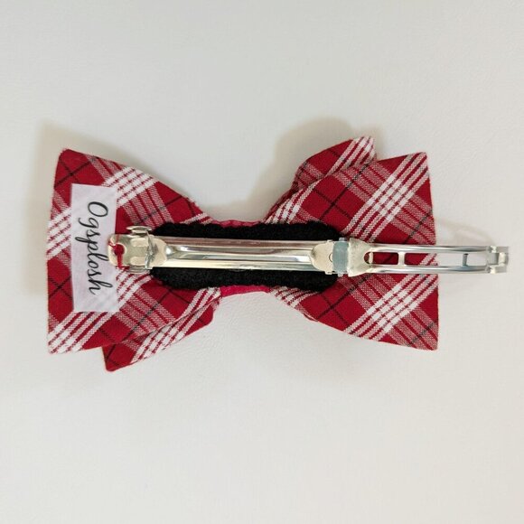 Women's Red Plaid, Medium Sized Hair Bow Barrette New - Picture 5 of 8